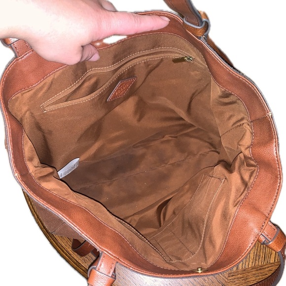 Fossil Cow Suede Rayna Large Boho Western Brown Leather Tote Purse Bag Fringe - Picture 14 of 15